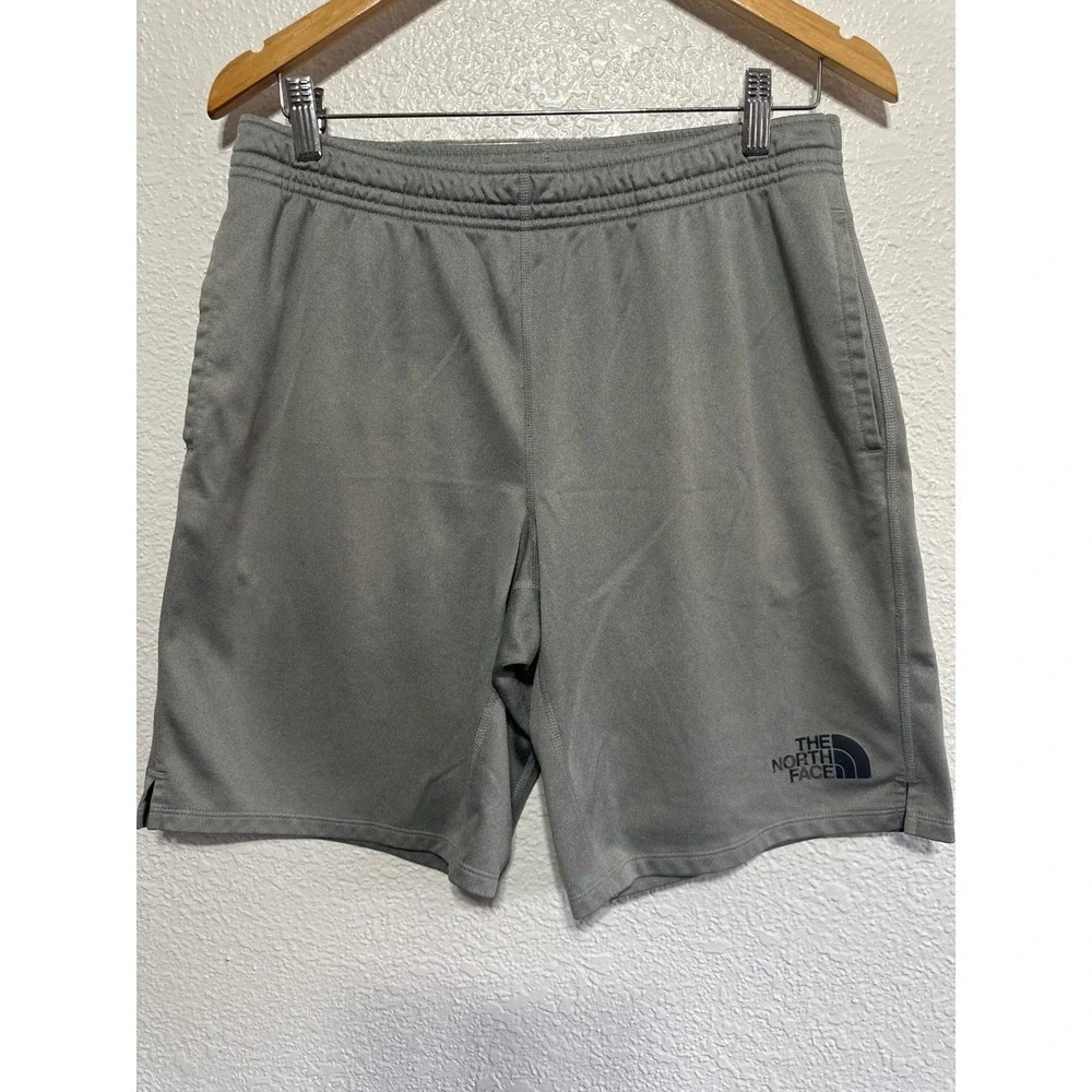 The North Face Mens Athletic Shorts Gray Elastic Waist Zip Pocket Regular Fit M